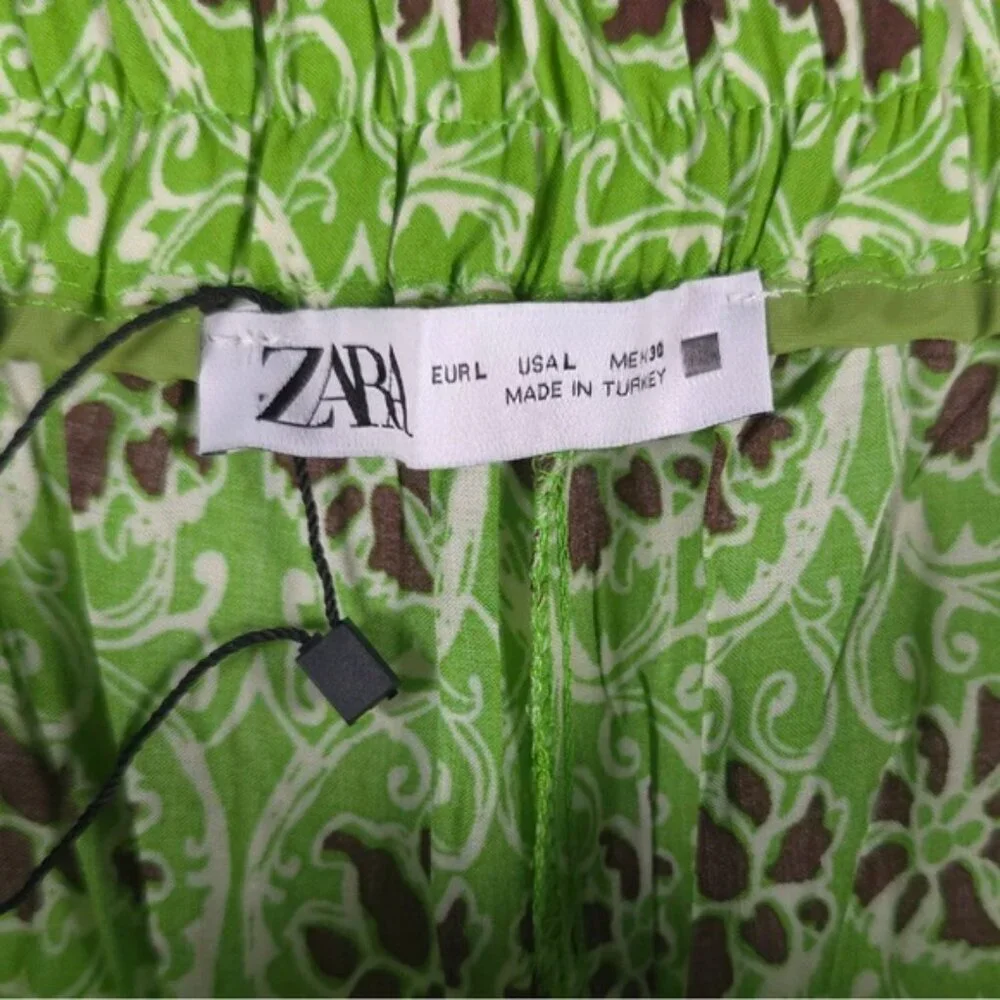 NWOT ZARA Full-Length Printed Trousers Flowy Wide Leg 100% VISCOSE 7484/159 Sz L